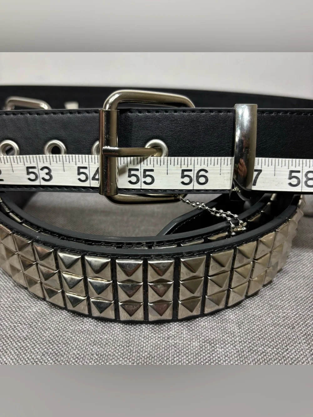foolsGold Black Pyramid Stud Leather Belt with Silver Buckle- 4XL